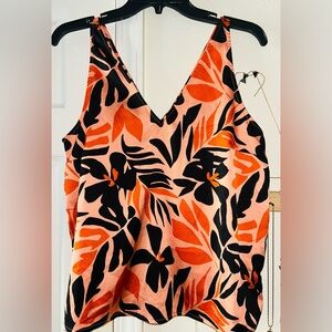 Old Navy Vibrant Black and Orange Floral Camisole